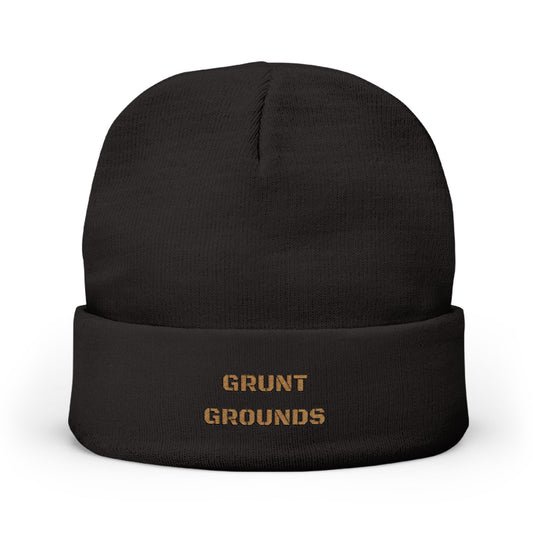 Embroidered 'Grunt Grounds' Knit Beanie