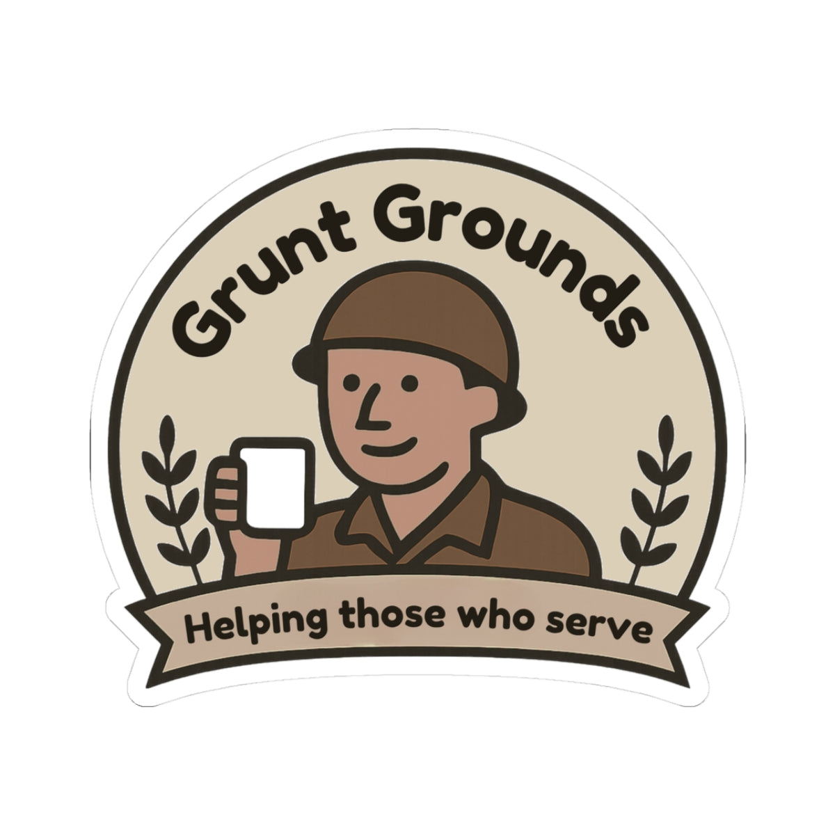 Grunt Grounds Kiss-Cut Sticker — "Helping Those Who Serve" Military Coffee Decal