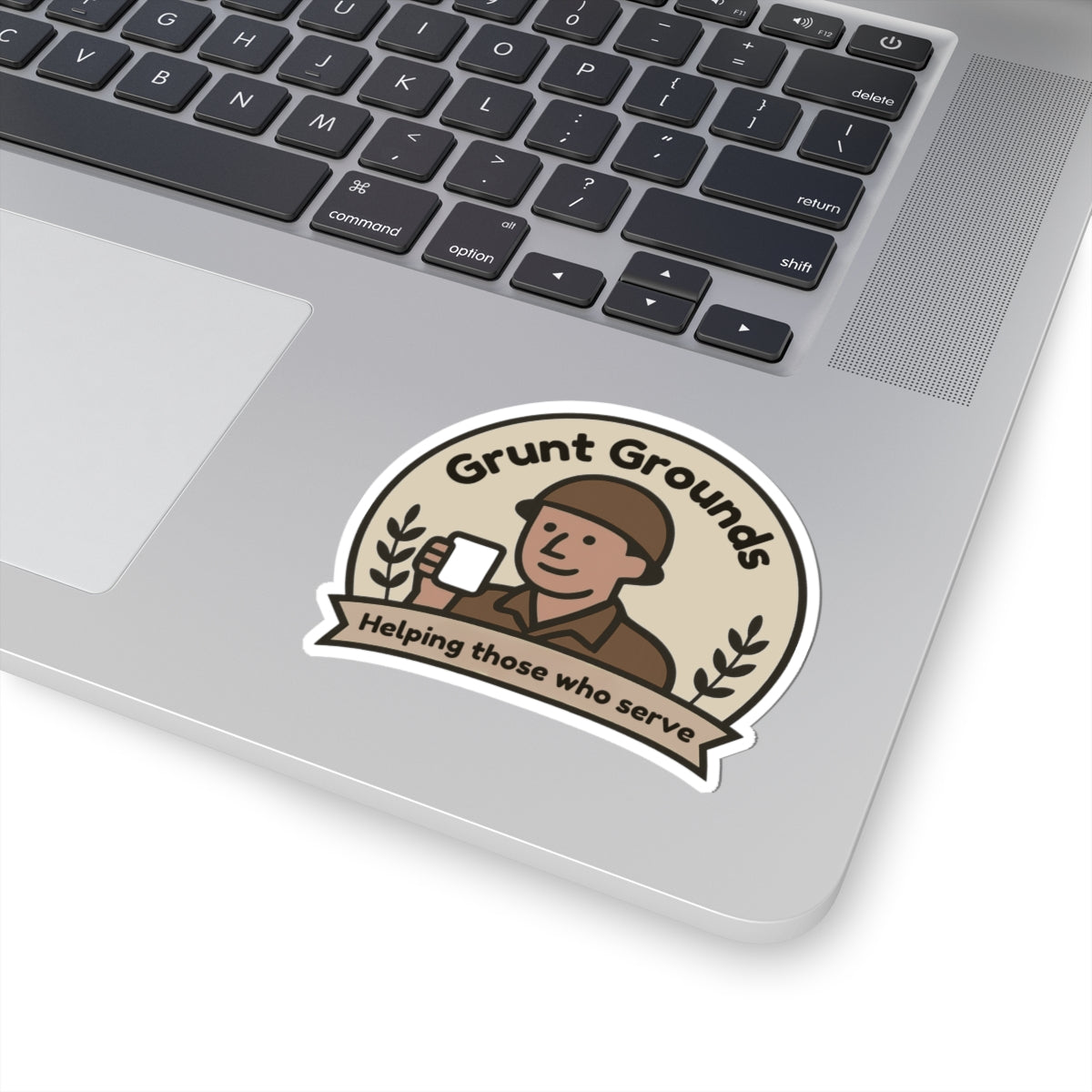 Grunt Grounds Kiss-Cut Sticker — "Helping Those Who Serve" Military Coffee Decal